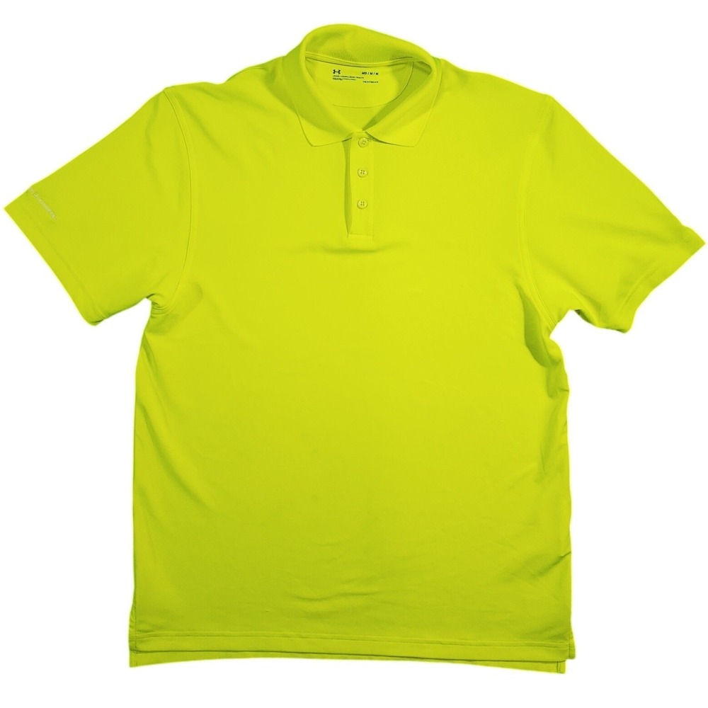 Under Armour Heat‎ Gear Loose Fit Polo Men's Medium Shirt Neon Yellow Golf Loud